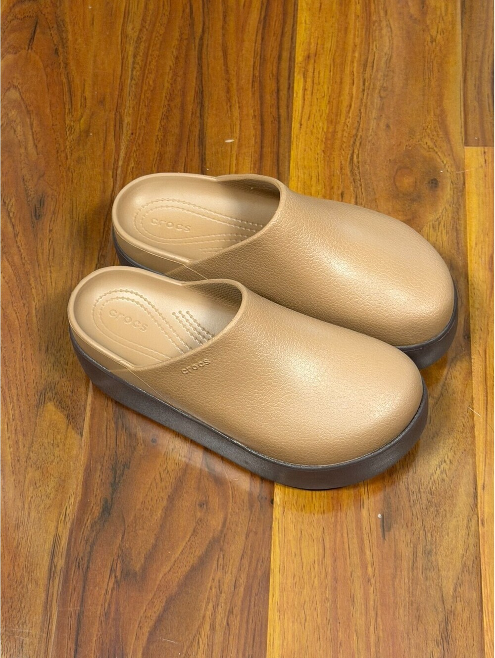 Crocs Dylan Platform Clog Women Sepia Brown Leather Look Mules Shoes Size 8